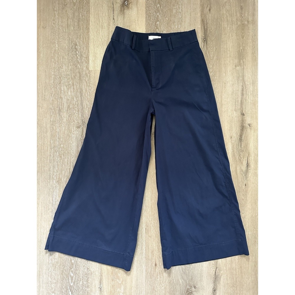 Mango MNG Navy Wide‎ Leg Culotte Pants Women's Small High Rise Cropped